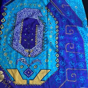 Jim Renoir Scarf Blue Gold Abstract 30”